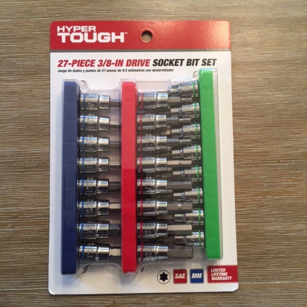 New Hyper Tough 27 Piece 3/8 Inch Drive Socket Bit Set SAE and Metric With Rails